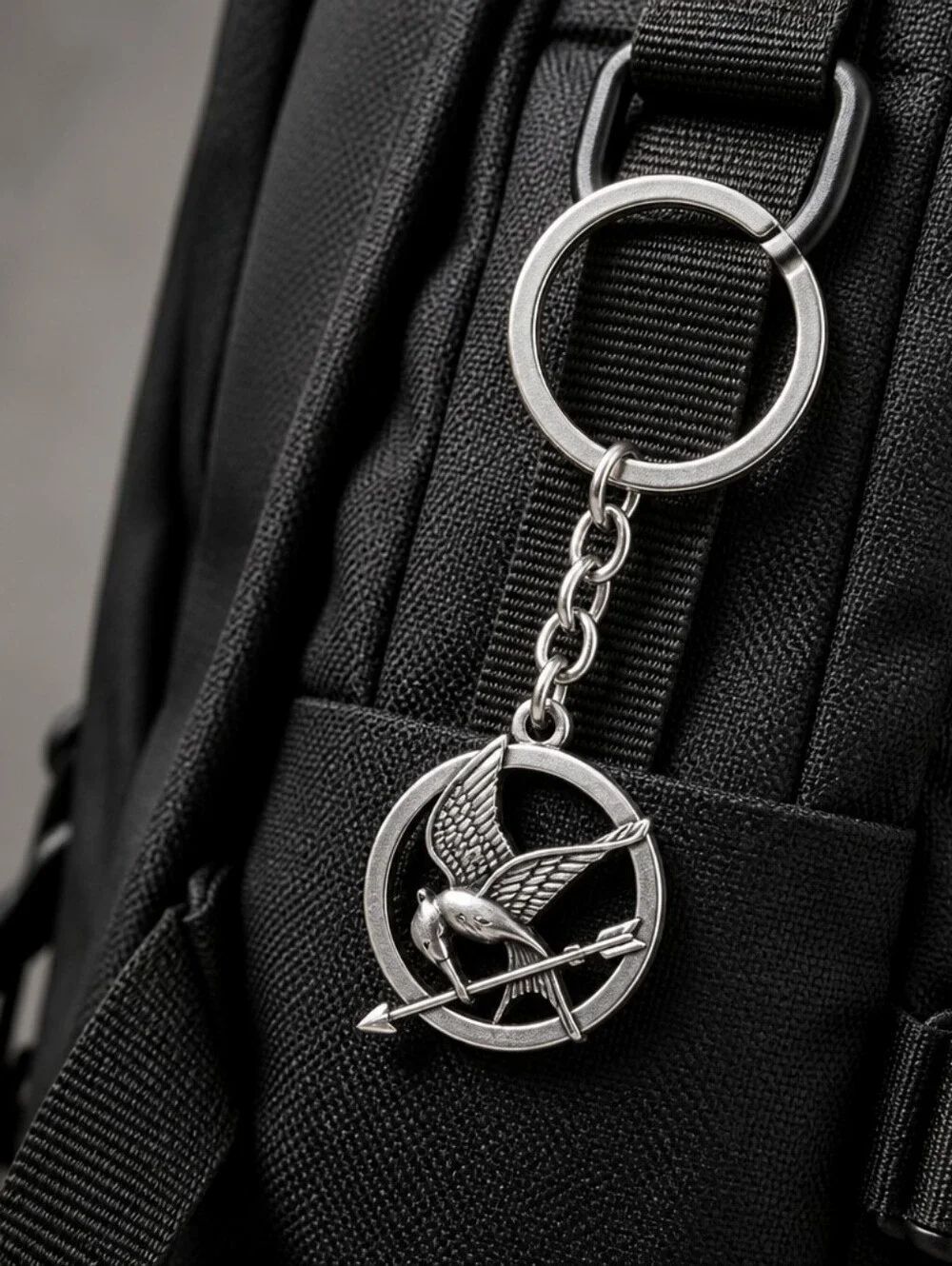 Hunger Games Mockingjay Silver Keychain Bag Charm Backpack Key Ring Bookish Gift
